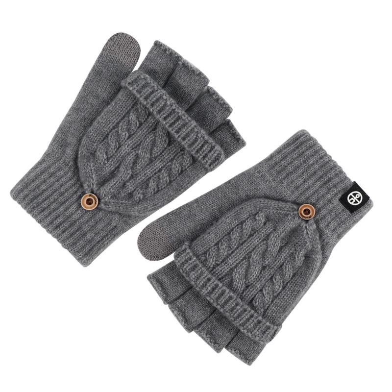 Winter Flip-top Dual-purpose Half-finger Gloves for Women, Cold-proof and Warm Student Gloves, Thickened and Velvet Bare-finger Gloves for Men