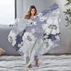 Blue Floral Embroidered Blanket Throw Soft Fleece Bedding Sofa Cover for Women Girls Gift