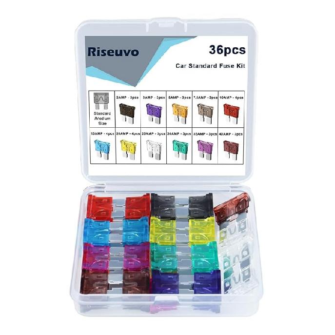 Riseuvo 140 Pcs Low Profile Mini Fuse Kit - Automotive Blade Fuses Assortment Kit For Car, Truck, RV, Boat With Fuse Puller (2A 3A 5A 7.5A 10A 15A
