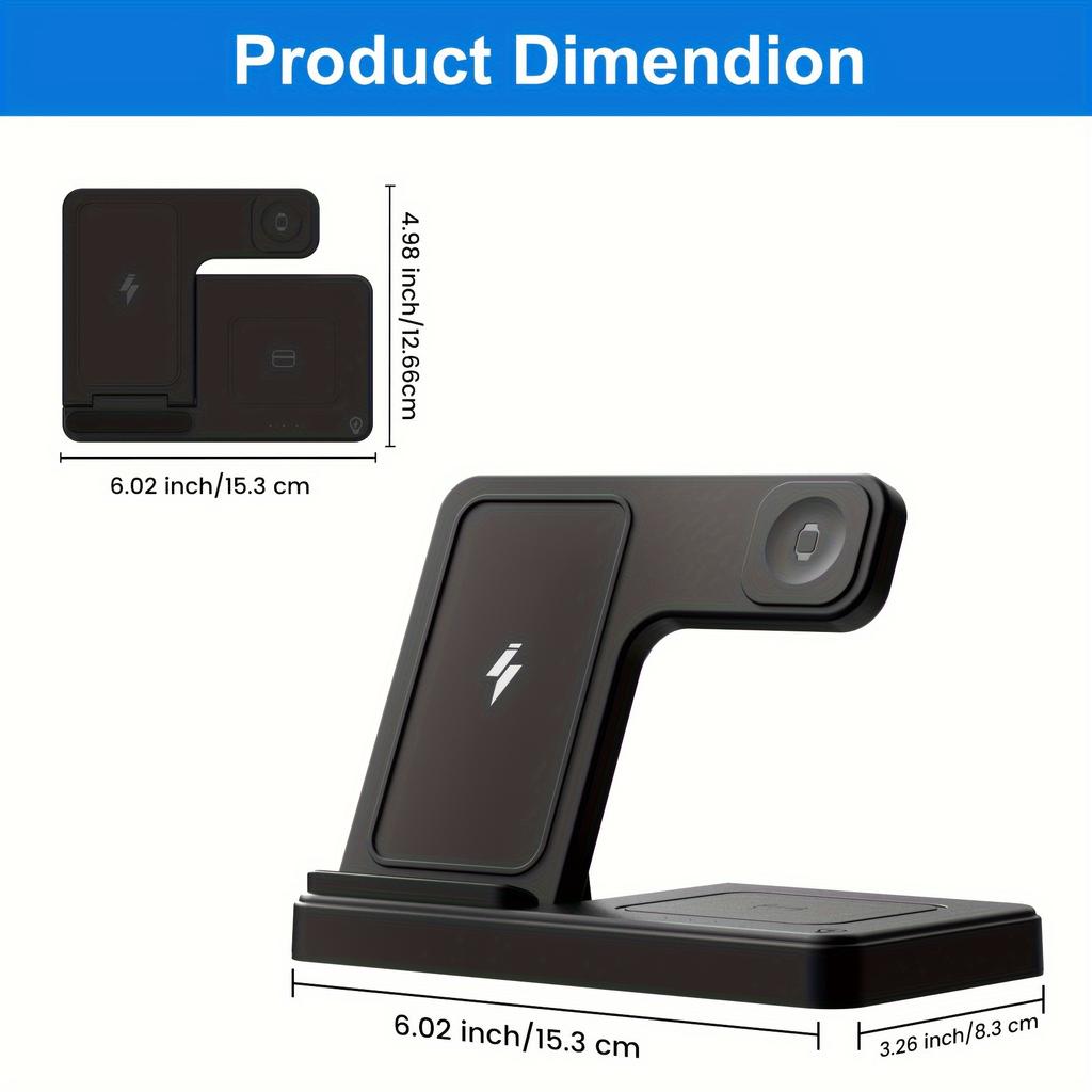 Wireless Charging Station 3 in 1 Standard 15W for Mag-Safe Fast Wireless Charger Stand, for Iphone 17 16 15 14 13 12 11 X 8 Pro Max/Pro/Mini/Plus
