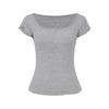 Double-layer fungus edge design gray small flying sleeves front shoulder T-shirt women's summer new slim-fitting versatile small top