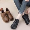 First layer cowhide winter muffin platform short boots retro boots mother shoes rubber sole velvet warm fashion