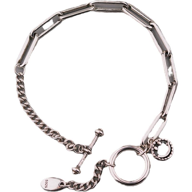 BFCLUB Silver Color Hiphop Thick Bracelet for Women Men Simple Fashion Vintage Handmade Hasp Bracelet Birthday Gift