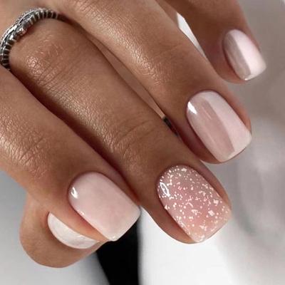 24 Pezzi Corti Rosa Tenera Ragazza Polvere Glitter Perlescente Manicure Carino Naturale Dolce Stile Ins Scatola Lotti