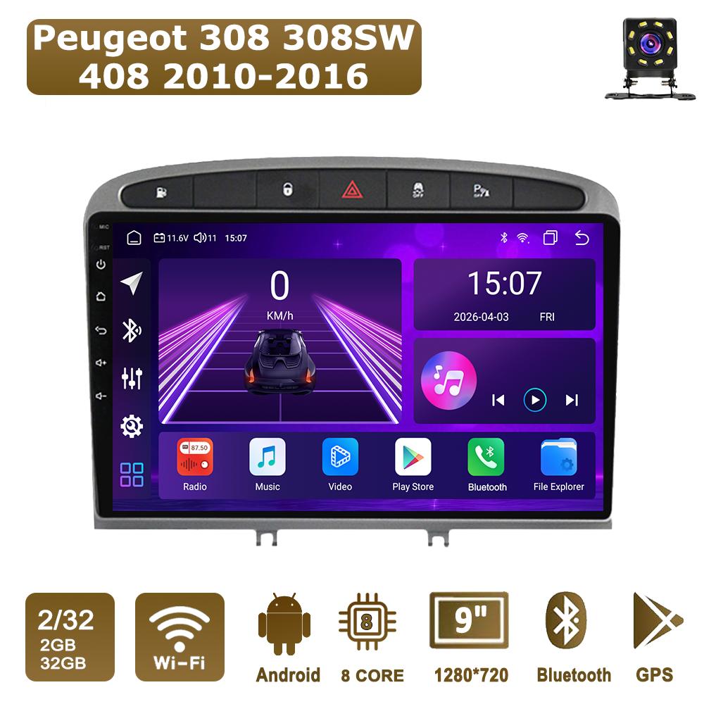 

Android Car-Play Car Radio For Peugeot 308 308SW 408 2010-2016 Multimedia Player Head Unit Stereo GPS Navigation BT WIFI,8 CORE ,2+32GB сірий