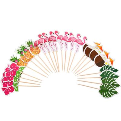 24 Stück Hawaiianische Cupcake-Topper Flamingo Ananas Palmblätter Zahnstocher Tropischer Sommer Strand Geburtstagsparty Kuchen Dekoration