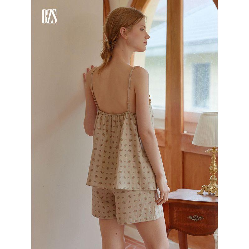 24-Year Summer New Arrival Cotton Double-Layer Gauze Printed Suspender Shorts with Chest Pad Can Be Outerwear Homewear