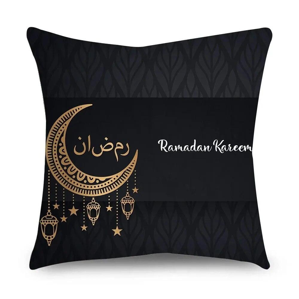 Husă de pernă Ramadhan Husă de pernă islamică Eid Mubarak, aur negru, Decor pentru casă, husă de pernă decorativă, 45cm*45cm