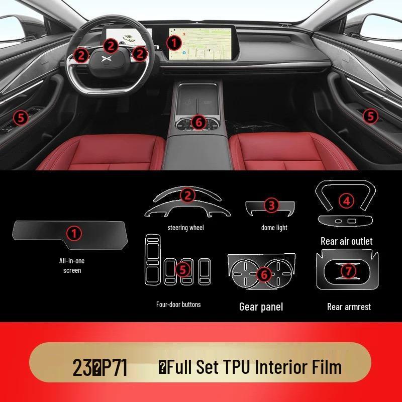 Xiaopeng P7I TPU Protective Film for Center Console, Dashboard, Navigation, and Gear Shift.