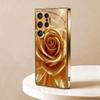 Golden Rose Plated Glass Phone Case Suitable for Samsung Galaxy S26 S25 S24 S23 S22 S20 FE/Ultra/Plus 5G Anti Drop Back Cover
