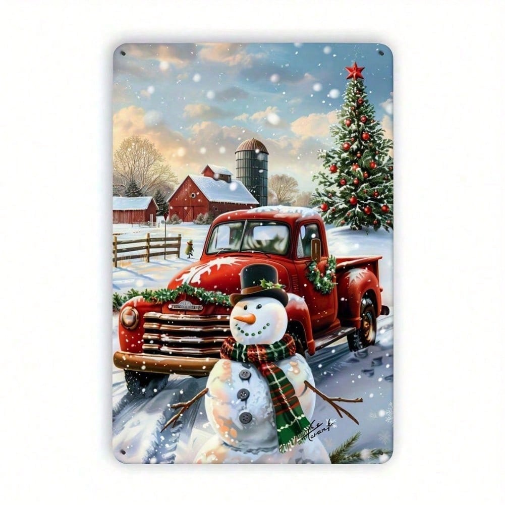

Vintage Snowman and Red Truck Metal Tin Sign, Farmhouse Iron Wall Art for Indoor Outdoor Decor, 8x12 Inch 20x30 разноцветный