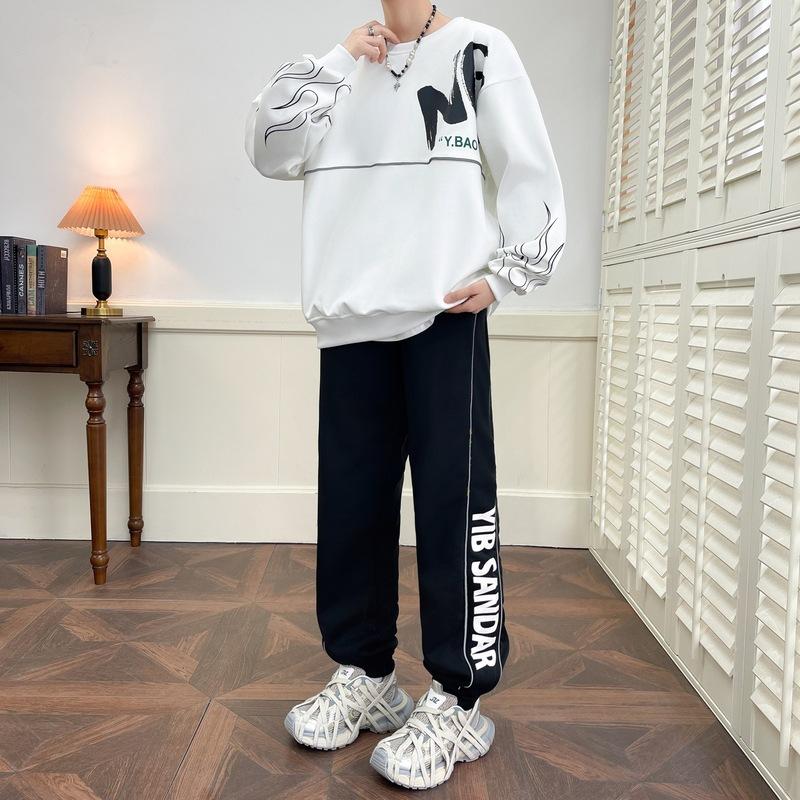 

Men s Casual Sportswear Set Fresh Student Style Trendy Sports Outfit Casual Youth Boys Long-sleeve Inner Wear Two-piece Set M белый