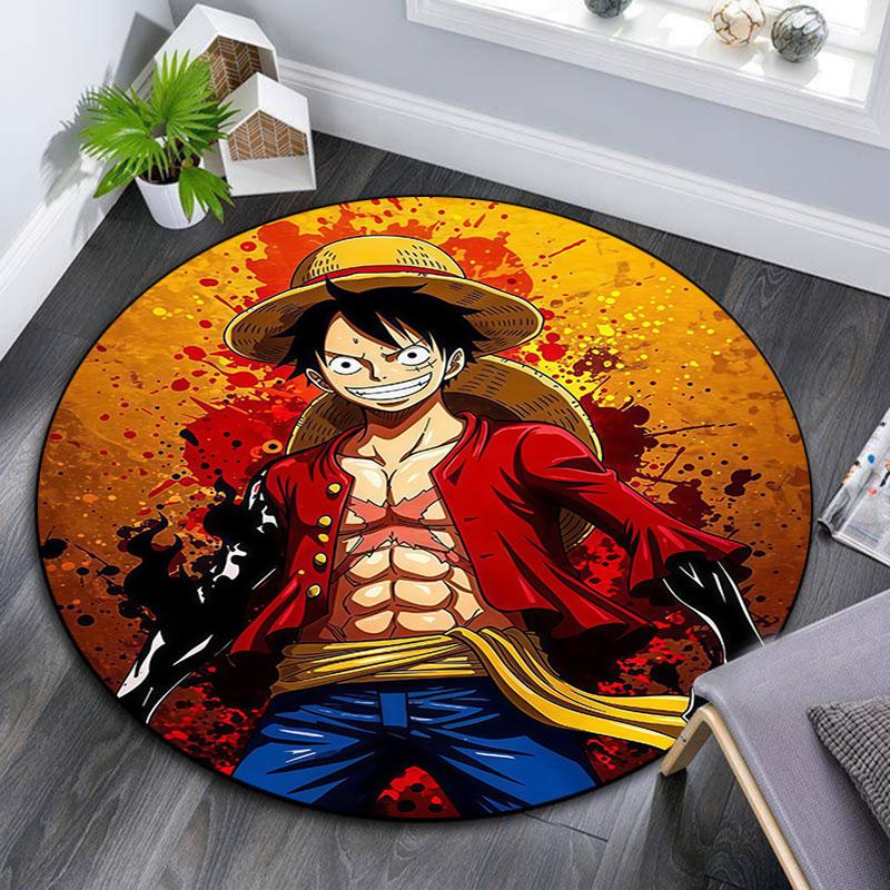 One Piece Anime Epic Illustration,Round Area Rug,Carpet Rug for Living Room Bedroom Sofa Playroom Decor,Non-slip Floor Mat