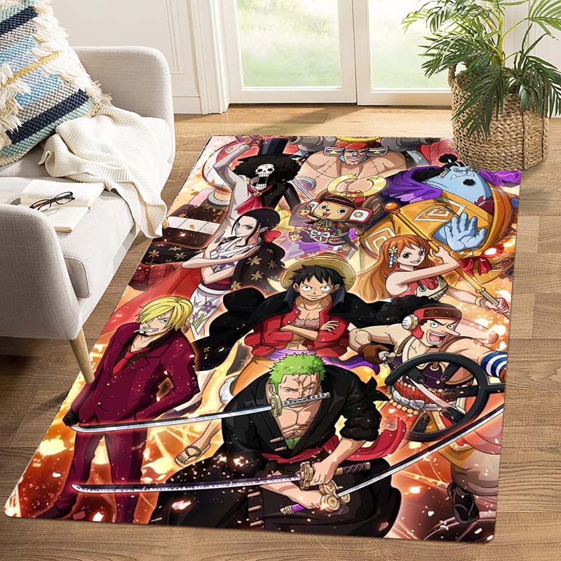 One Piece Luffy & Crew Pattern Printed Rug, Anime Style Home Decor, Anti-slip & Stain-resistant Carpet for Bedroom & Living Room