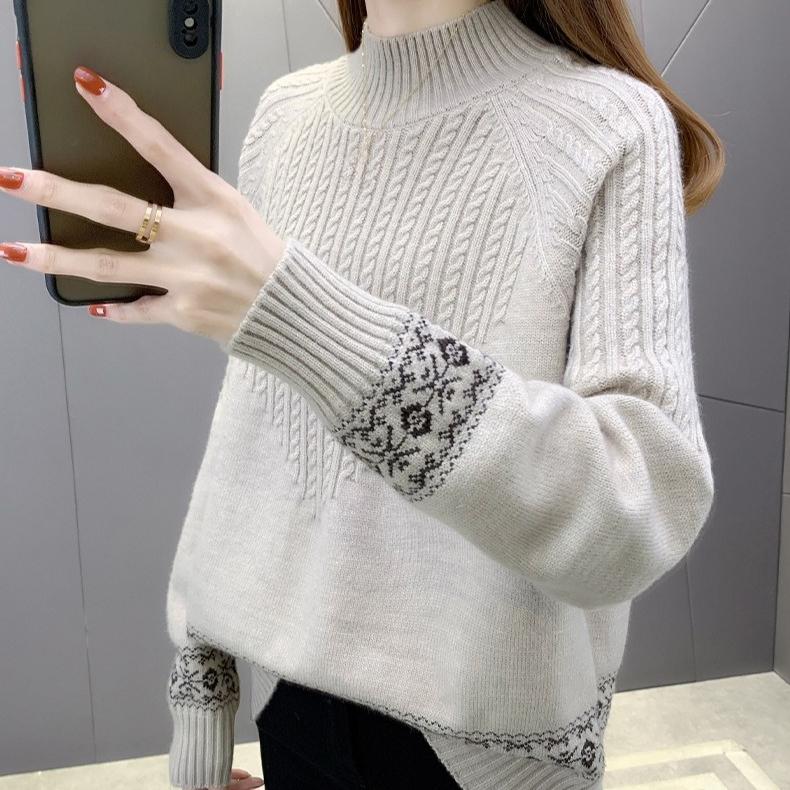 

Свитер с высоким воротником, толстый и свободный пуловер для женщин, модный однотонный повседневный вязаный свитер для осени и зимы XL хаки