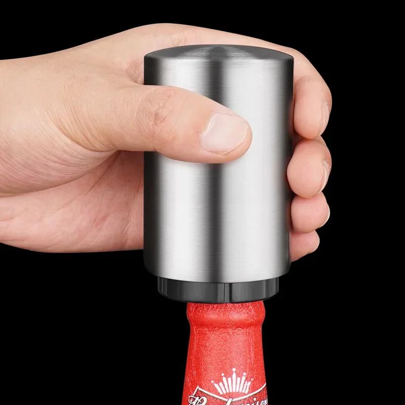 Stainless Steel Automatic Bottle Opener, Elegant Downward Push Beer Lid Remover, Creative Metal Bottle Opener