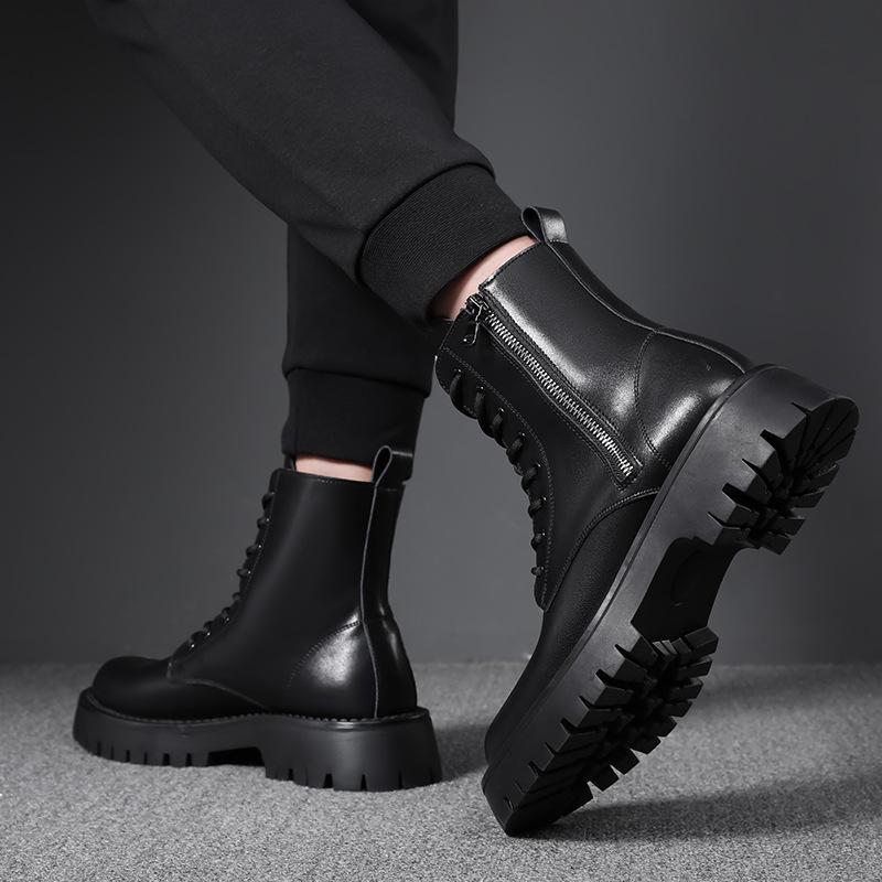 British Style Men's Boots Black Grey Casual Shoes Cowboy Original Leather Platform Boot Party Banquet Dress Autumn Winter Botas