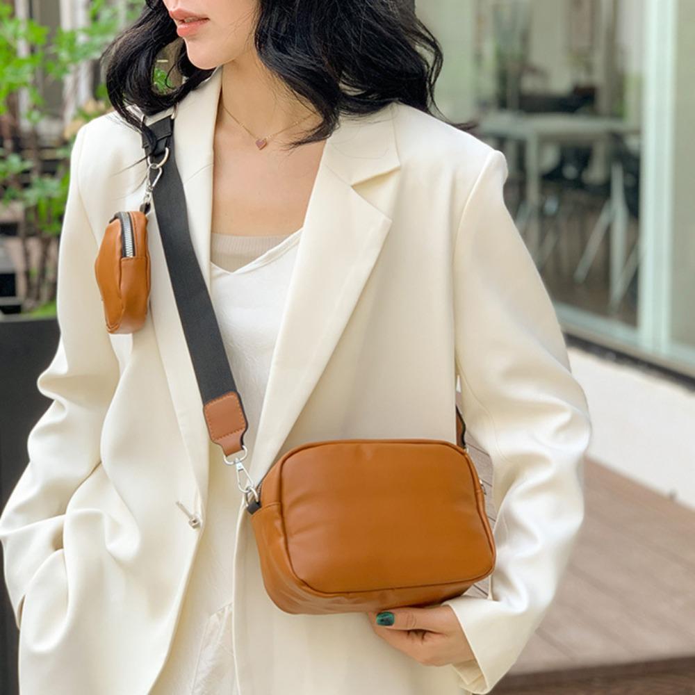 Large Capacity PU Leather Bag Cross Body Shoulder Bag Fashion Bag with Pouch  Girls
