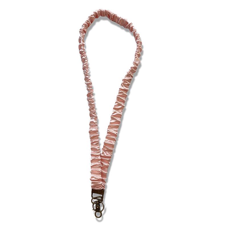 Handmade Elastic Phone Lanyard with Pleated Fabric and Neck Strap for Work ID