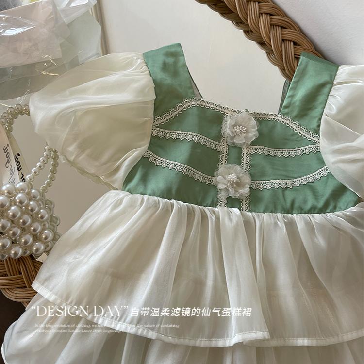 LUSON Children's Summer New Fresh Bubble Sleeve Princess Dress