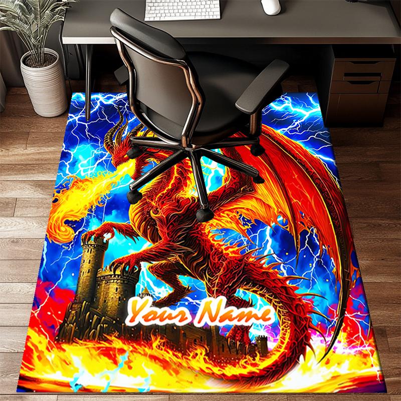 1PC Custom Name Fire Dragon Fantasy Art Theme Floor Mat Ideal for Living Room, Game Rooms, Office, Bedroom Floor Mat Playful Design
