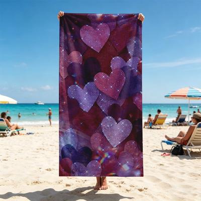 Toalha Coração Gradiente Roxo Sonhador Efeito Brilhante Acessório para Festa de Festival Dança & Praia Noite