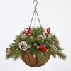 Weihnachts-Hängekorb Blumentopf Baum Halbkreisförmig Pilz Rattan Kiefernadeln Rote Früchte Band Dekorative Weihnachtsdekorationen