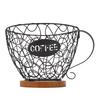 Coffee Pod Holder Organizer Metal Coffee Capsule Storage Basket with Wood Base for Kitchen Countertop