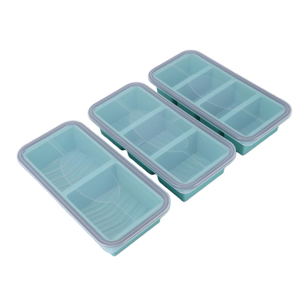 3PCS Silicone Freezer Mold with Lids Divided Soup Cubes Freezer Tray for Fridge Food Storage Organization Blue