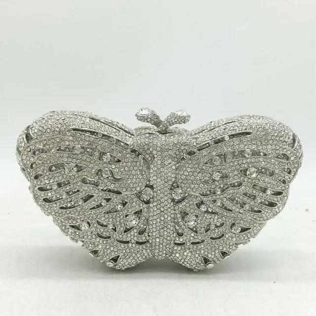 

Boutique De FGG Women Blue Evening Bags and Clutches Formal Party Dinner Butterfly Crystal Clutch Wedding Minaudiere Purse Mini Size