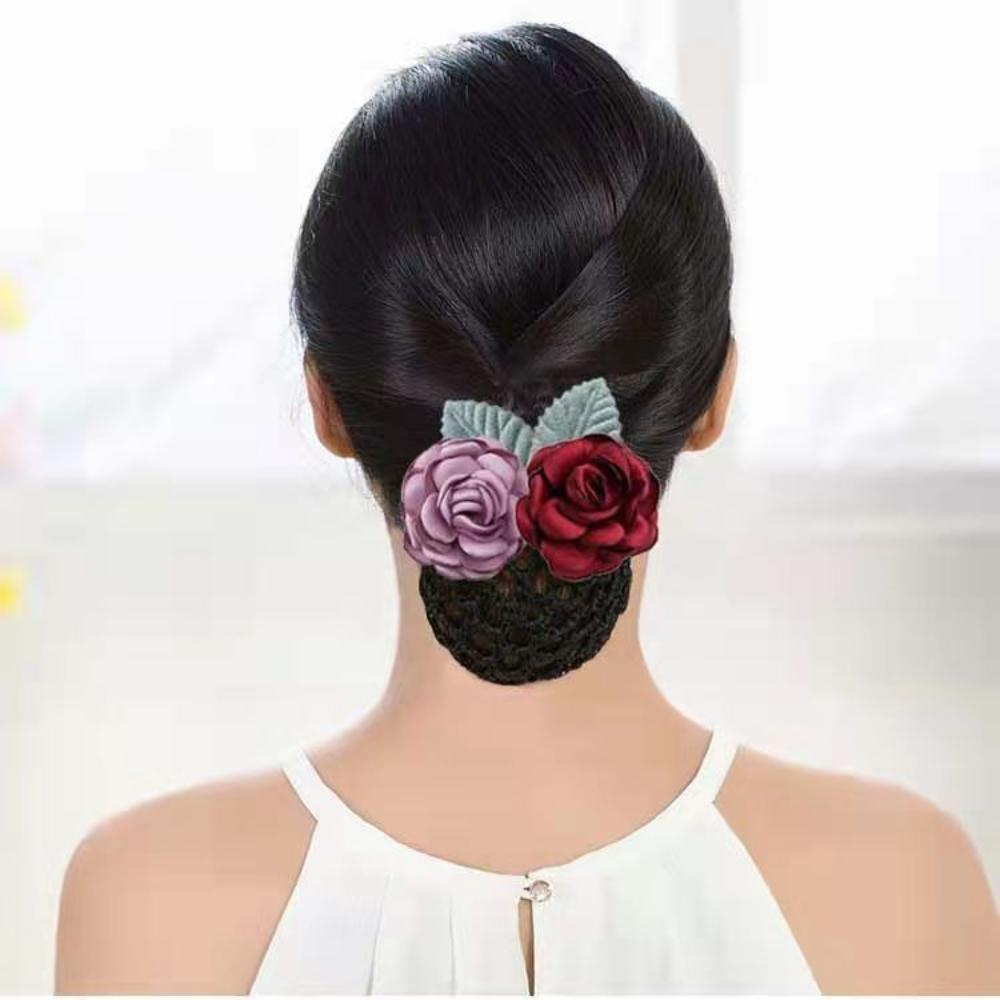 Flower Hairpin Women Spring Clip Headdress Hairgrips Cover Net Elegant Korean Bun Snood  Female