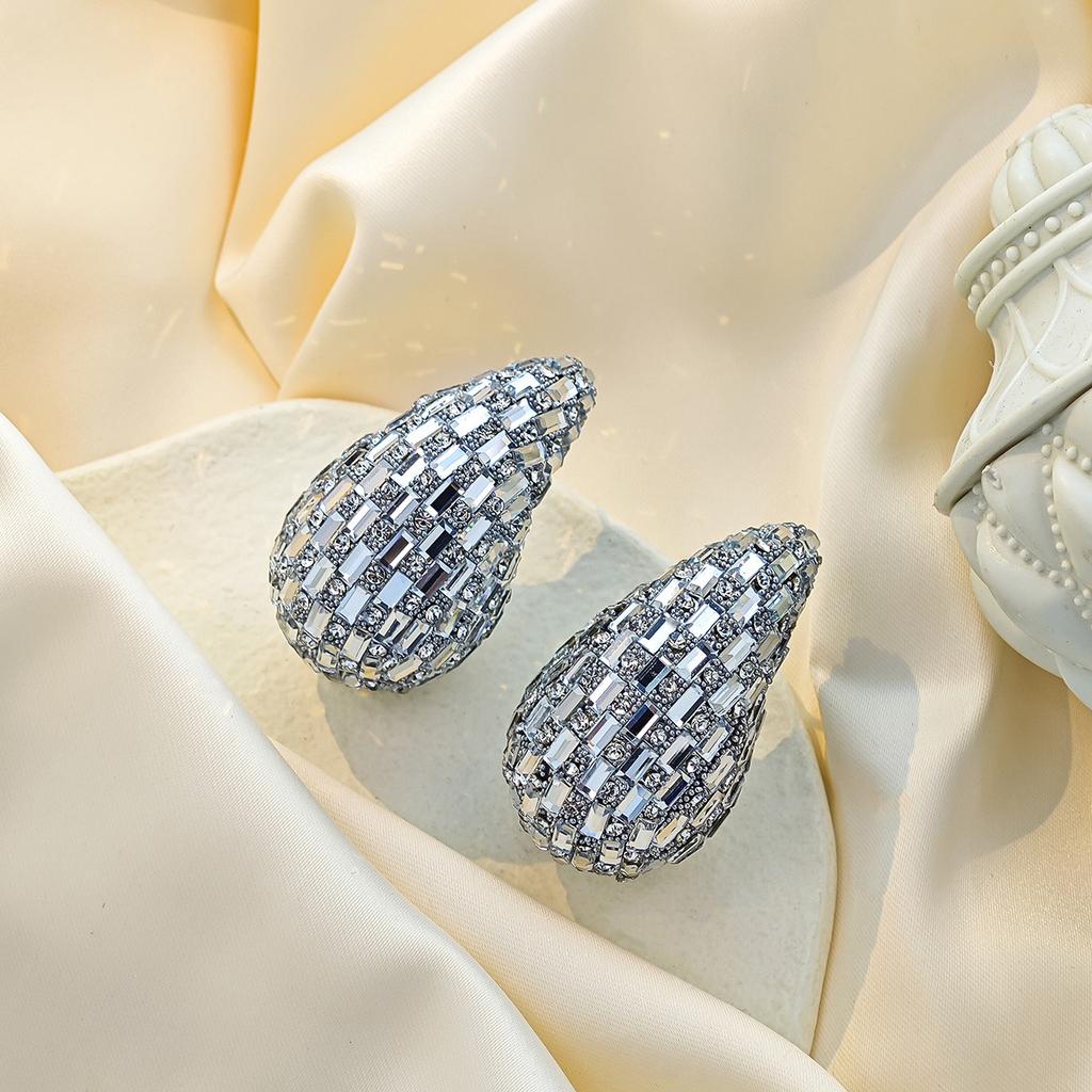 Exaggerated Diamond-Set Geometric Oval Earrings, Creative Personality And Fashion Full Of Diamond Water Drop Earrings For Women