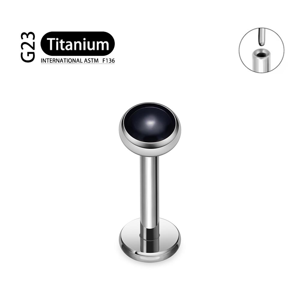 G23 Titanium Circular Needle Ear Lip Studs with Natural Stone Top Labret Tongue Nose Stud Earrings Body Piercing Jewelry