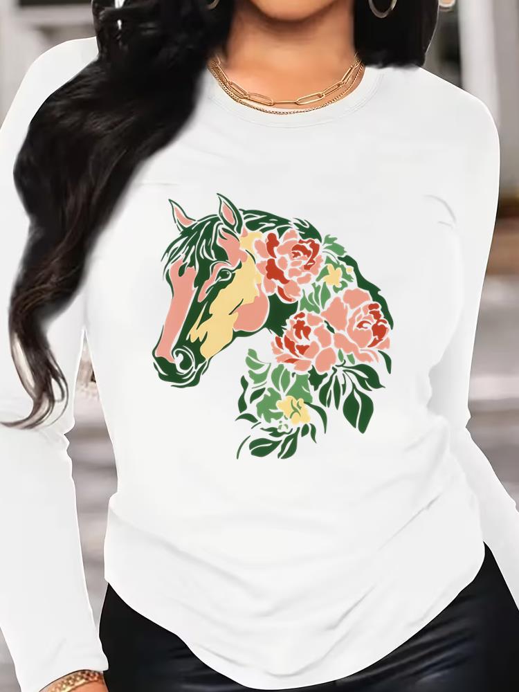 

(Asian Size) leopard love trend T Shirt Tee Women Clothing Long Sleeve Print autumn winter spring Casual Fashion Top o-neck Graphic T-shirts S