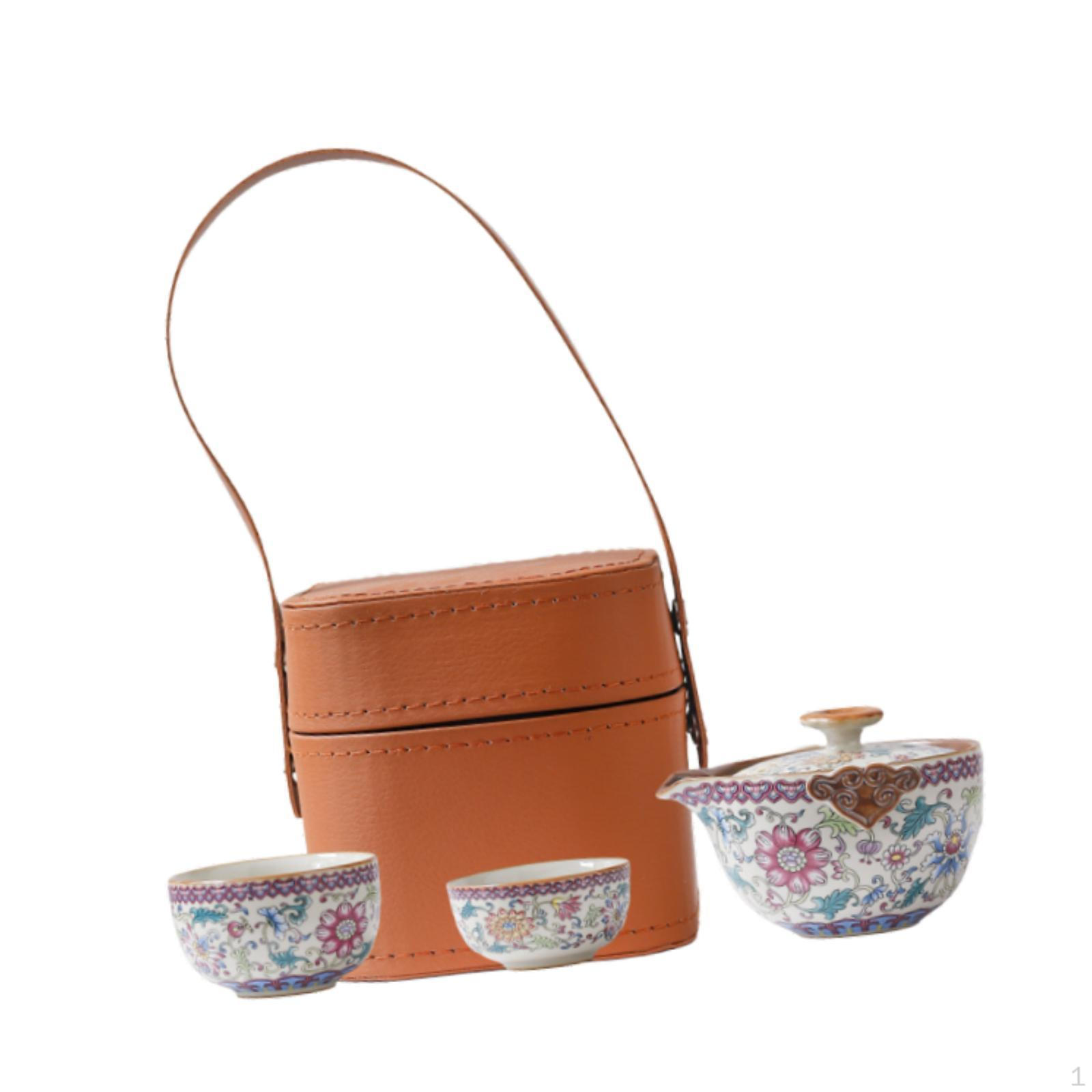 

Japanese & Chinese Travel Tea Set Gongfu Teapot Portable 2 Cups Reusable with Storage Bag Porcelain