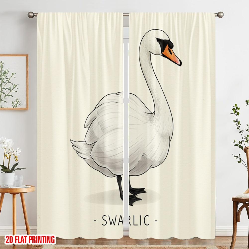 2pcs 2D Flat Printing Window Curtains Swan Garlic Swarlig Polyester Without Electricity Party Decorations Perfect for Outdoor