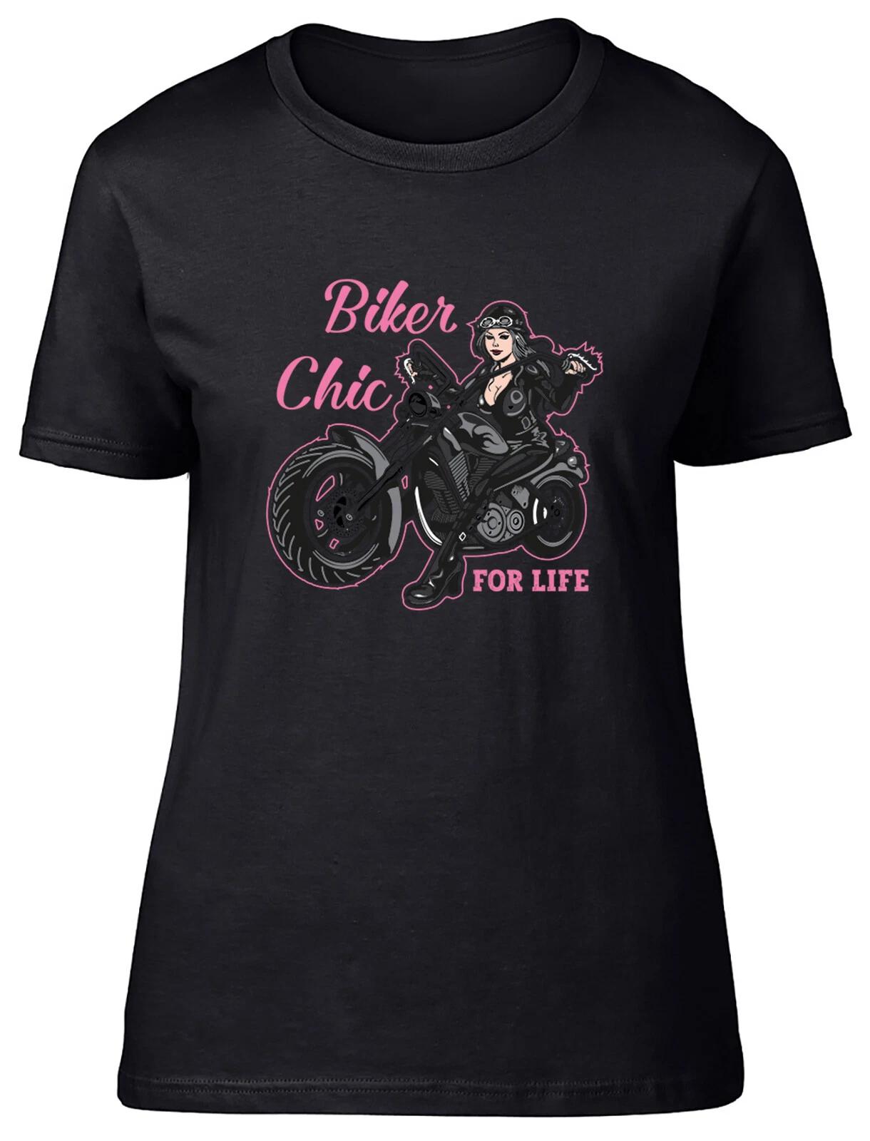 Biker Chic Womens T-Shirt Motorbike Rider Motorcycle Ladies Gift Tee XXL