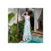 Summer new Korean version of women's clothing striped lace lace bow, suspender dress high waist A-shaped long dress