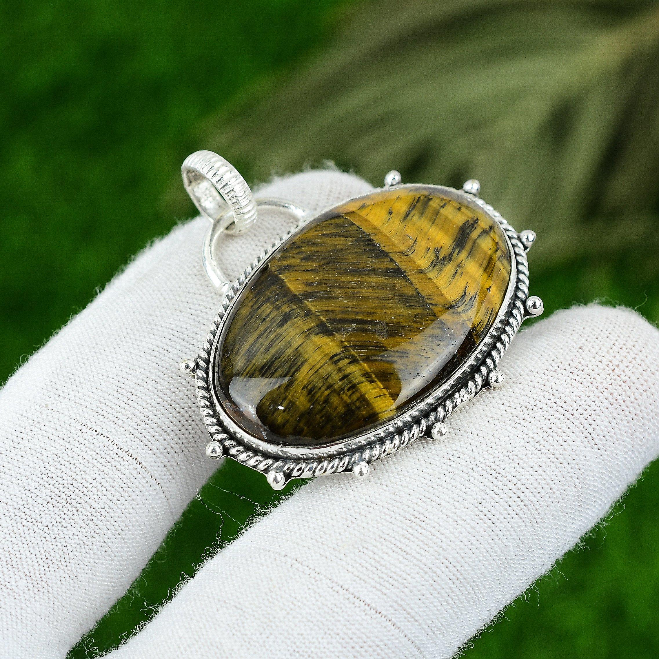 

Anniversary Gift For Her Natural Tiger Eye Gemstone Pendant 925 Sterling Silver