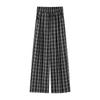 Damen High-Waist Schwarz-Weiß Karierte Weitbein Drapierte Hose