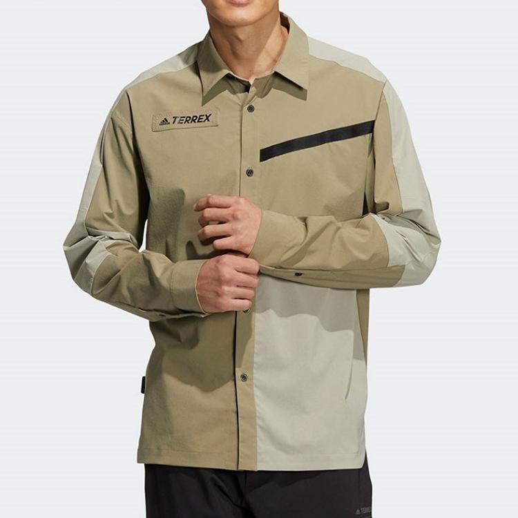 Adidas Logo Print Hooded Zip Long Sleeve Jacket Men Jacket Khaki HE5206