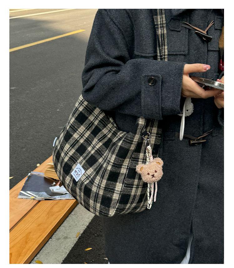 Lightweight Retro Plaid Tote Bag - Versatile, Large Capacity for Class, Shopping, or Commute