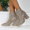 2025 Hot Sale Elegant Women's Sexy Sequinned Ankle Boots Women Shoes Lace Up High Heels Pointy Toe Modern Lady Booties Female