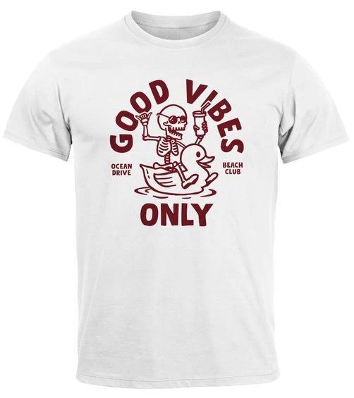 Men s T-Shirt print shirt saying good vibes only skeleton motif summer M