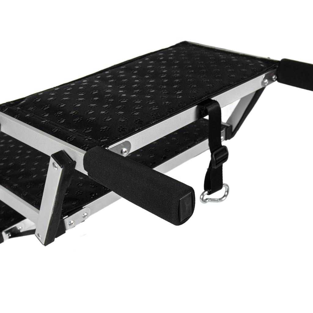 Foldable Aluminum Dog Ramp with 5 Steps, Non-slip Surface and Soft Foam Handle, Sturdy Ramp for Car, High Bed and Truck, Load Capacity up to 110 kg