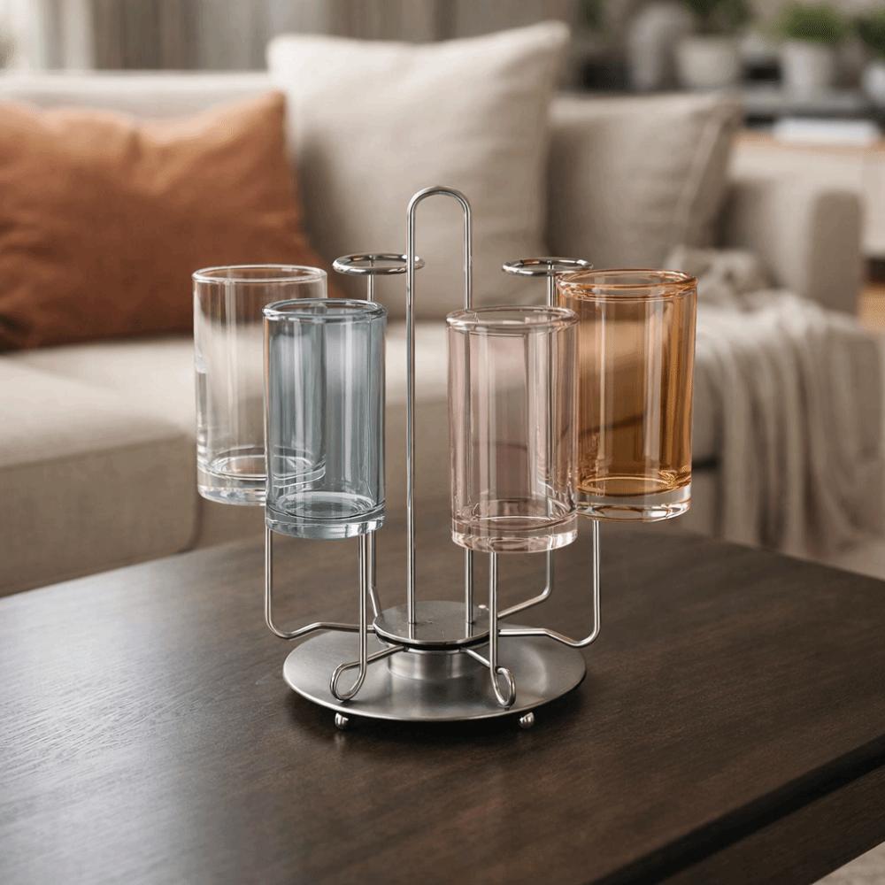 Stainless Steel Rotating Cup Holder Large Capacity Upside-Down Glass Cup Storage Rack with Tray Saving Space Cup Drying Rack