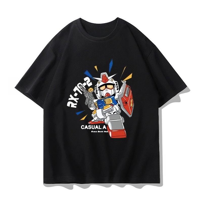 Mobile Suit Gundam Animation Derivatives Loose Shortsleeved Mens and Womens Tshirts Summer Mecha Printing Casual Clothing
