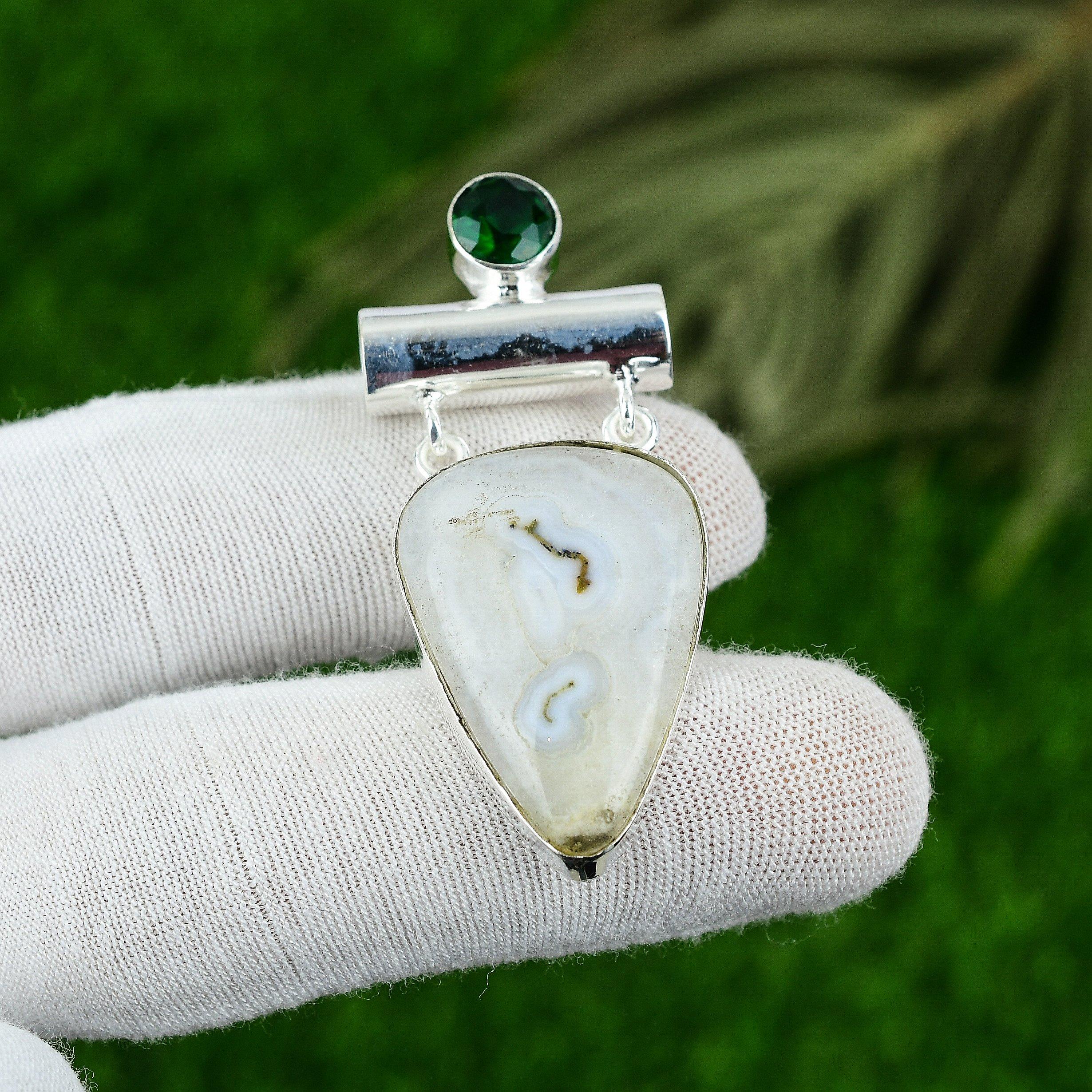 Подарок на годовщину для нее Натуральный Солнечный Моховый Опал Камень Подвеска Серебро 925