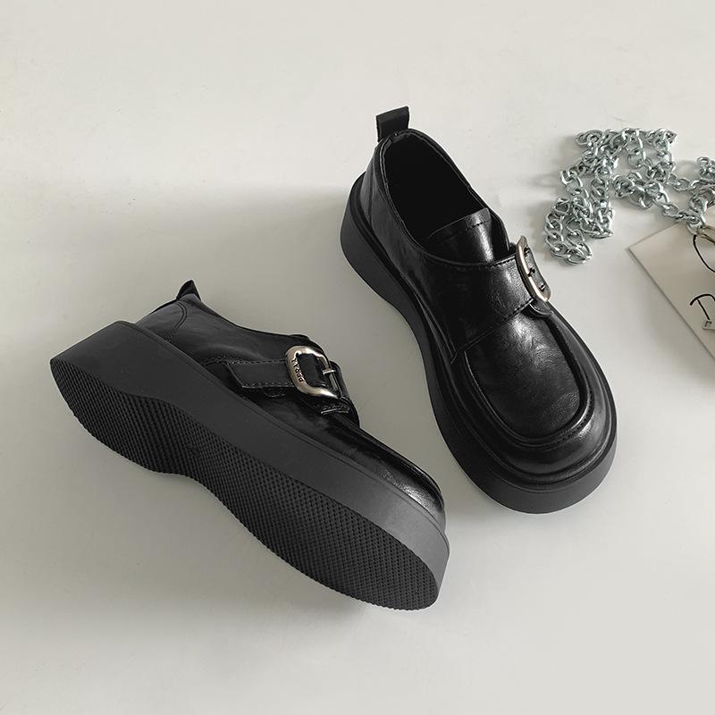 Fashion commuter retro British style platform small leather shoes women's 2025 new spring and autumn versatile heightening love single shoes