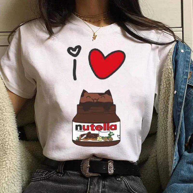 90s Nutella Print Graphic Womens Tshirt Fashionable Harajuku Tshirt Cute Cartoon Tshirt Korean Style Womens Cute Tshirt